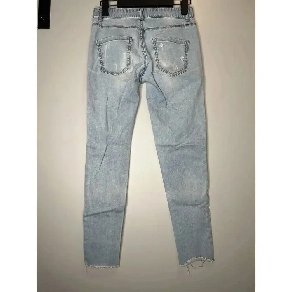 Giordano Jeans Sz 26 Skinny Ankle Fit Blue Distressed Raw Hem Mid Rise Pants - Picture 5 of 8